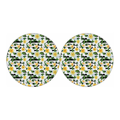 Plumeria Flower Striped Pattern Print Car Coasters