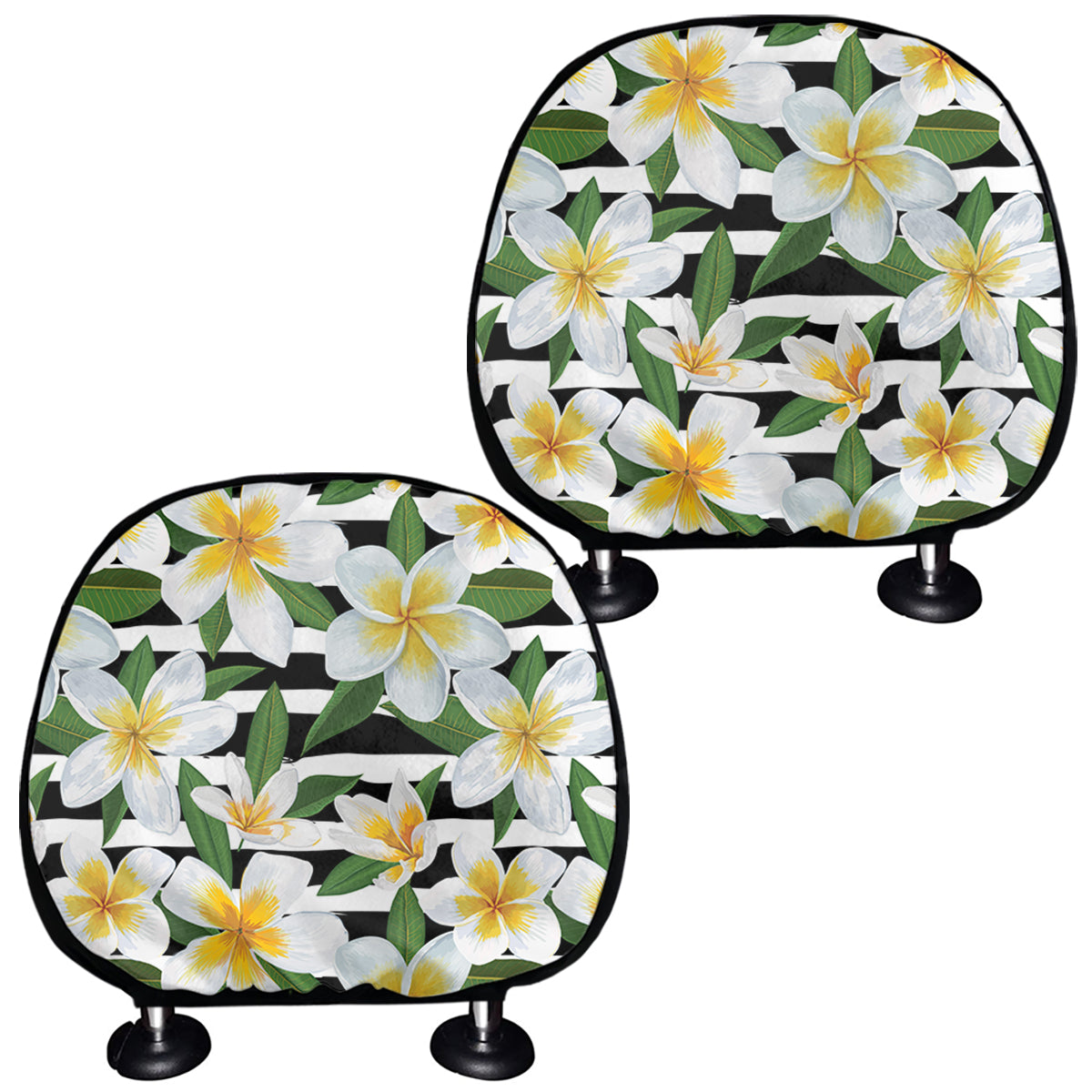 Plumeria Flower Striped Pattern Print Car Headrest Covers