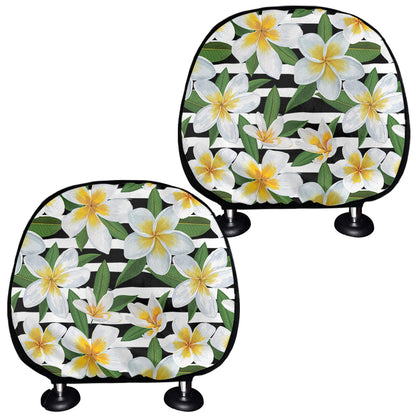Plumeria Flower Striped Pattern Print Car Headrest Covers