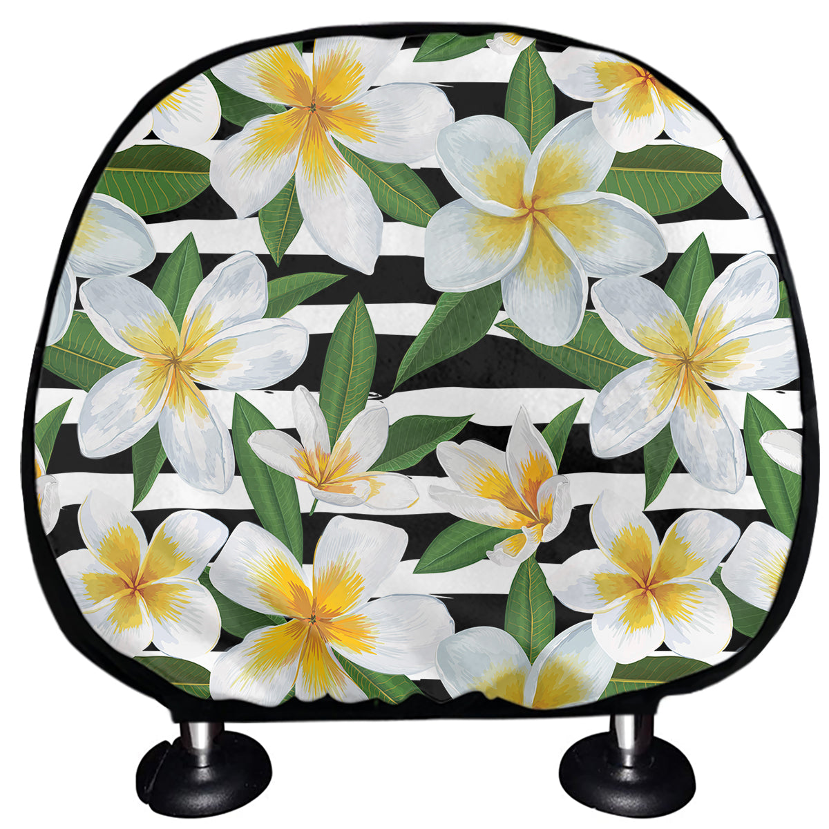 Plumeria Flower Striped Pattern Print Car Headrest Covers