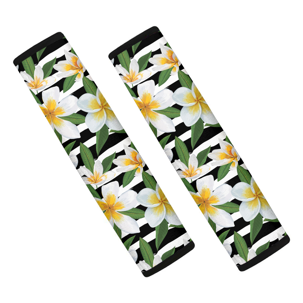 Plumeria Flower Striped Pattern Print Car Seat Belt Covers