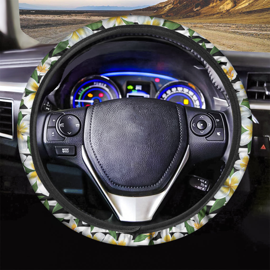 Plumeria Flower Striped Pattern Print Car Steering Wheel Cover