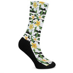 Plumeria Flower Striped Pattern Print Crew Socks