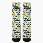 Plumeria Flower Striped Pattern Print Crew Socks