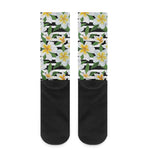 Plumeria Flower Striped Pattern Print Crew Socks