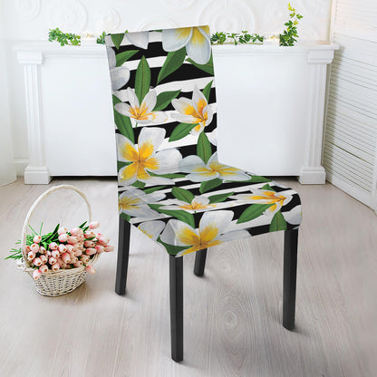 Plumeria Flower Striped Pattern Print Dining Chair Slipcover