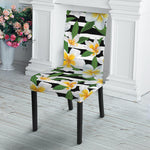 Plumeria Flower Striped Pattern Print Dining Chair Slipcover