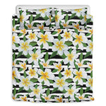 Plumeria Flower Striped Pattern Print Duvet Cover Bedding Set
