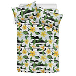 Plumeria Flower Striped Pattern Print Duvet Cover Bedding Set