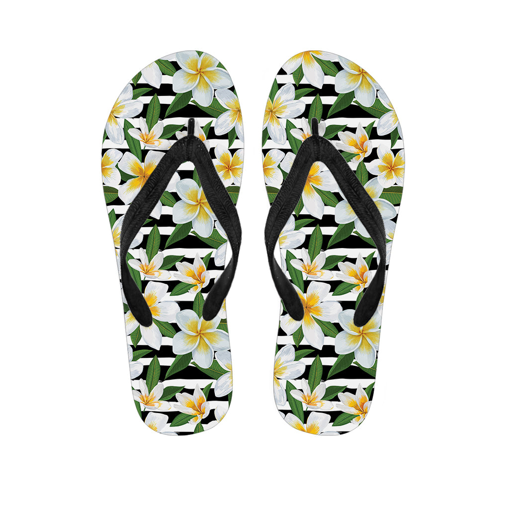 Plumeria Flower Striped Pattern Print Flip Flops