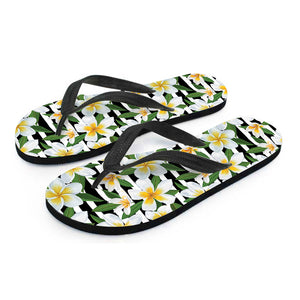 Plumeria Flower Striped Pattern Print Flip Flops