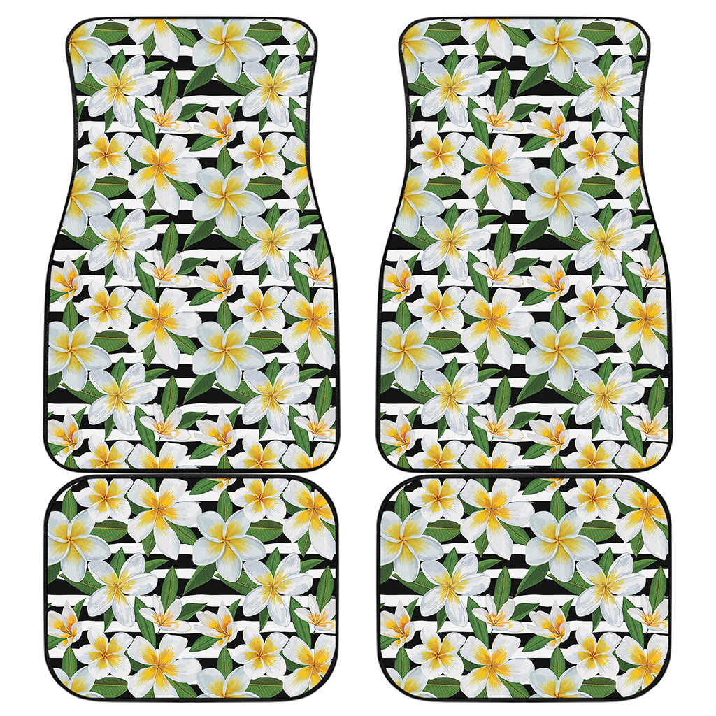 Plumeria Flower Striped Pattern Print Front and Back Car Floor Mats