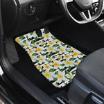 Plumeria Flower Striped Pattern Print Front and Back Car Floor Mats