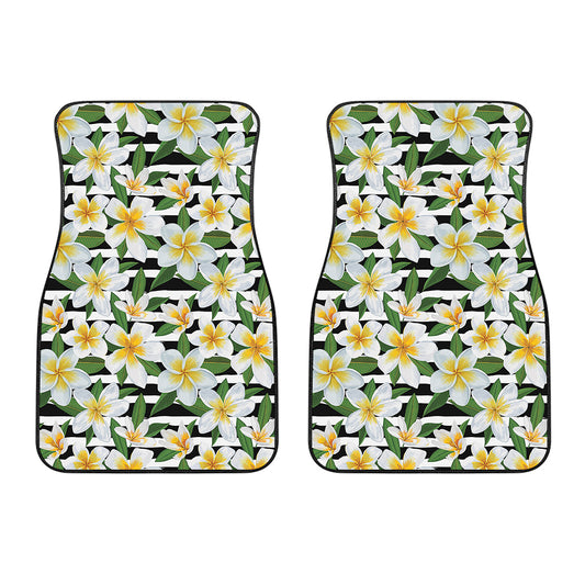 Plumeria Flower Striped Pattern Print Front Car Floor Mats