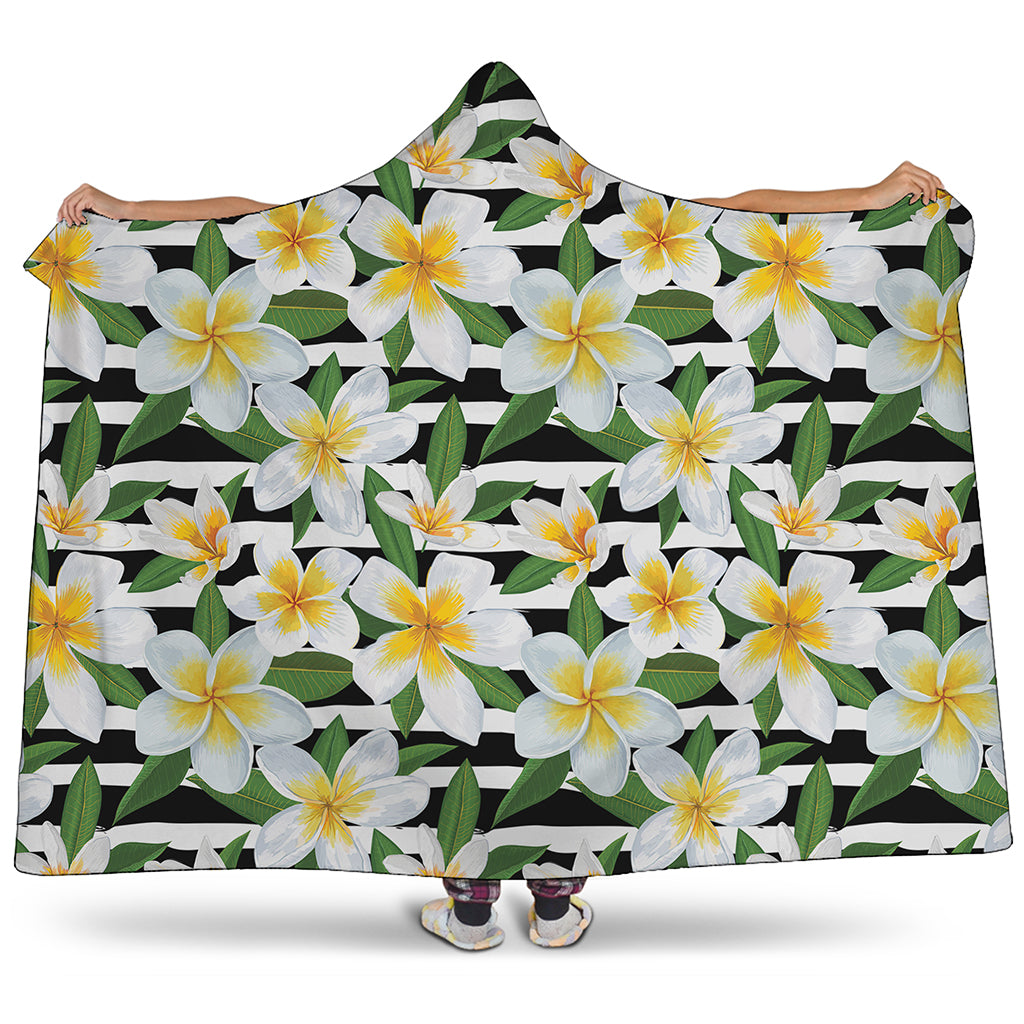 Plumeria Flower Striped Pattern Print Hooded Blanket