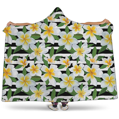 Plumeria Flower Striped Pattern Print Hooded Blanket