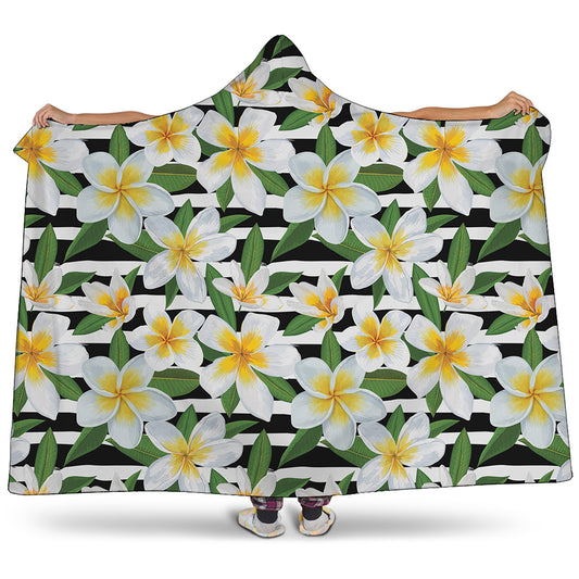 Plumeria Flower Striped Pattern Print Hooded Blanket
