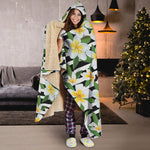 Plumeria Flower Striped Pattern Print Hooded Blanket