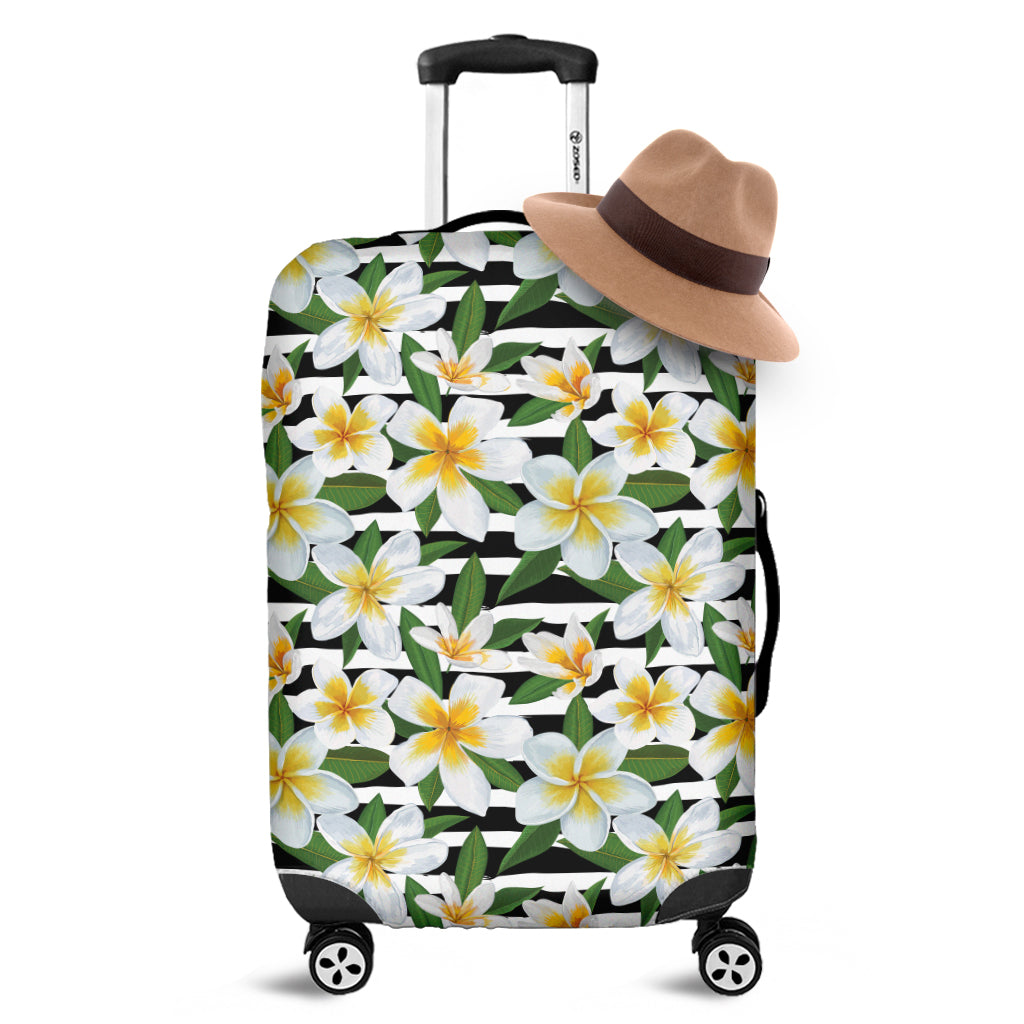 Plumeria Flower Striped Pattern Print Luggage Cover