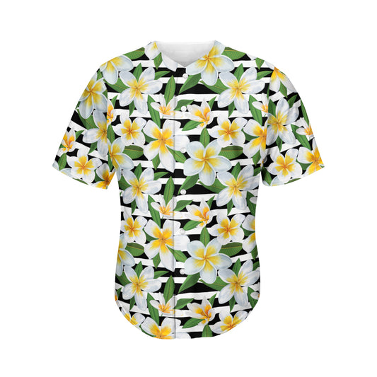 Plumeria Flower Striped Pattern Print Men's Baseball Jersey