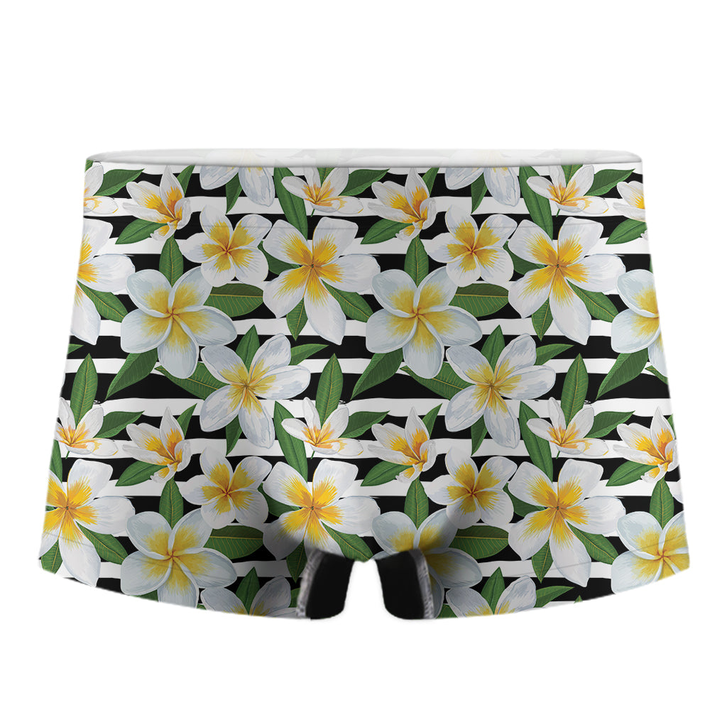 Plumeria Flower Striped Pattern Print Men's Boxer Briefs