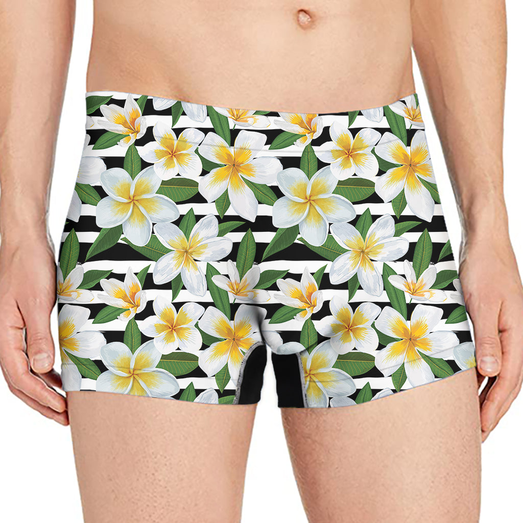 Plumeria Flower Striped Pattern Print Men's Boxer Briefs