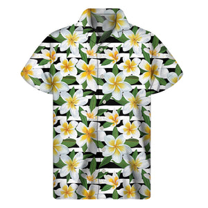 Plumeria Flower Striped Pattern Print Men's Short Sleeve Shirt