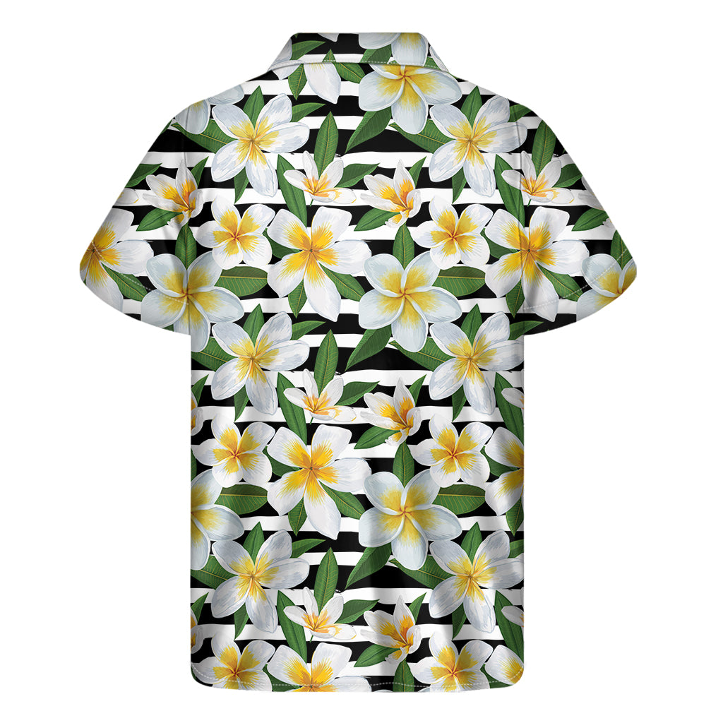 Plumeria Flower Striped Pattern Print Men's Short Sleeve Shirt