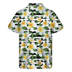 Plumeria Flower Striped Pattern Print Men's Short Sleeve Shirt