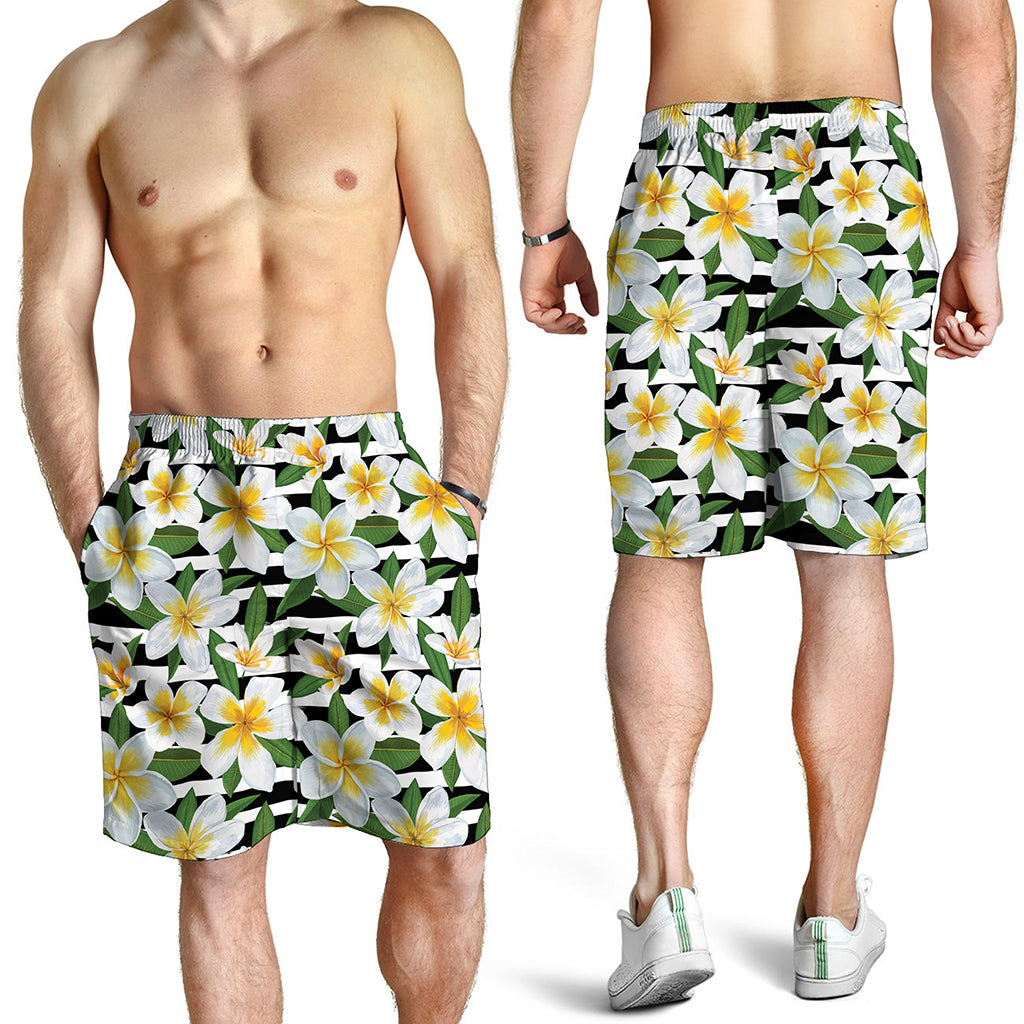Plumeria Flower Striped Pattern Print Men's Shorts