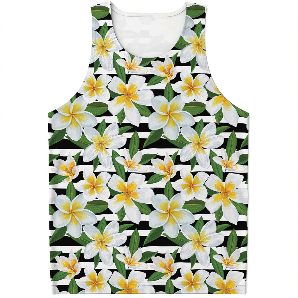 Plumeria Flower Striped Pattern Print Men's Tank Top