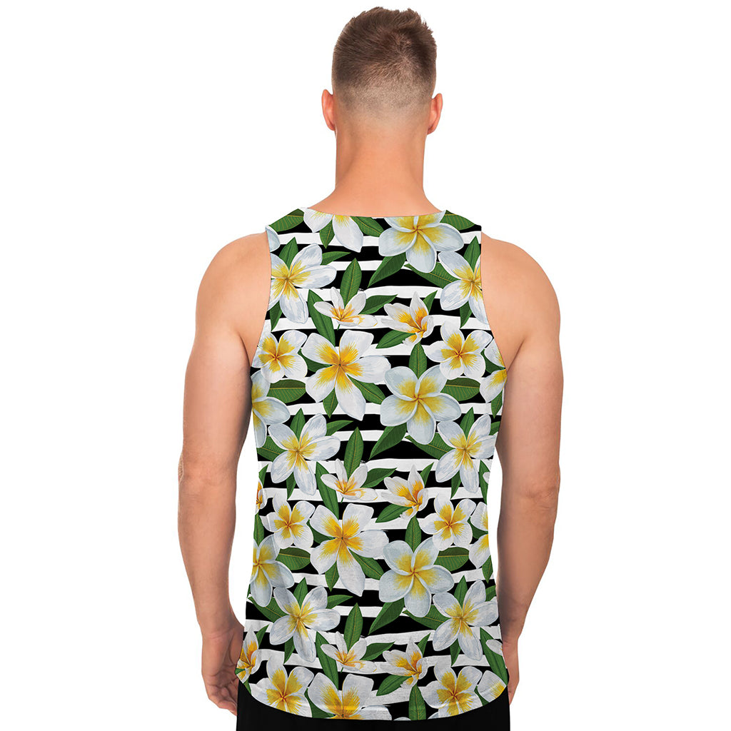 Plumeria Flower Striped Pattern Print Men's Tank Top