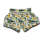 Plumeria Flower Striped Pattern Print Muay Thai Boxing Shorts