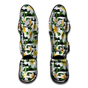 Plumeria Flower Striped Pattern Print Muay Thai Shin Guard