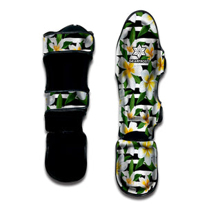 Plumeria Flower Striped Pattern Print Muay Thai Shin Guard