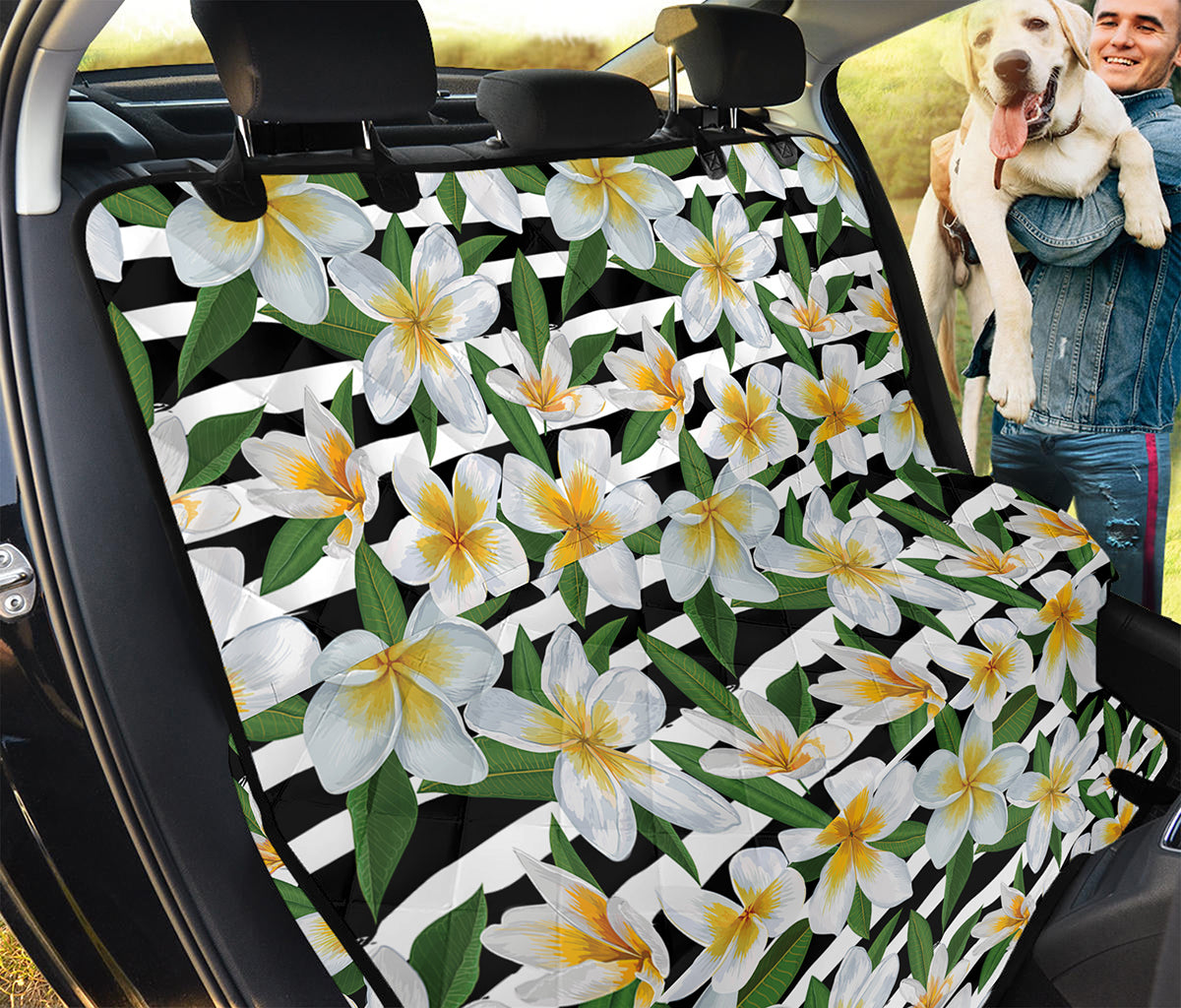 Plumeria Flower Striped Pattern Print Pet Car Back Seat Cover