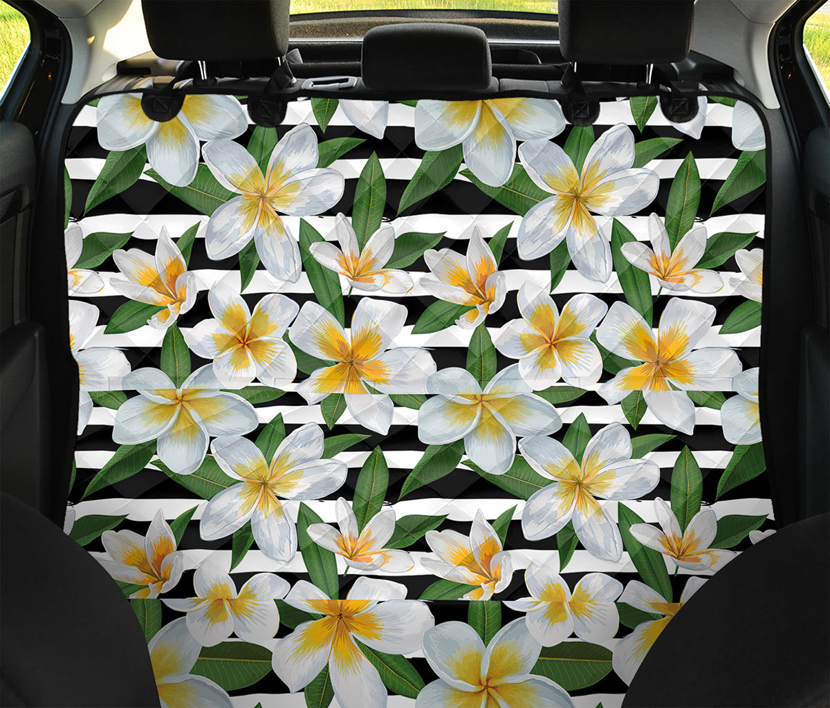 Plumeria Flower Striped Pattern Print Pet Car Back Seat Cover