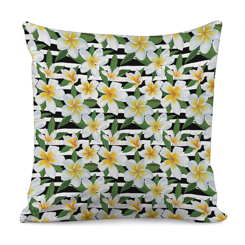 Plumeria Flower Striped Pattern Print Pillow Cover