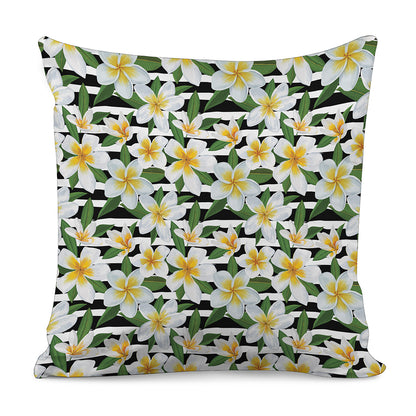 Plumeria Flower Striped Pattern Print Pillow Cover