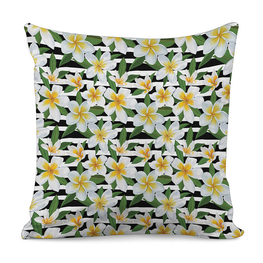 Plumeria Flower Striped Pattern Print Pillow Cover