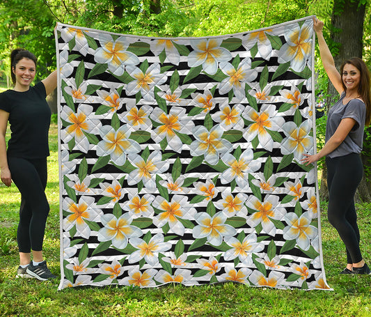 Plumeria Flower Striped Pattern Print Quilt