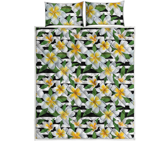 Plumeria Flower Striped Pattern Print Quilt Bed Set
