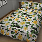 Plumeria Flower Striped Pattern Print Quilt Bed Set