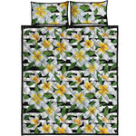 Plumeria Flower Striped Pattern Print Quilt Bed Set