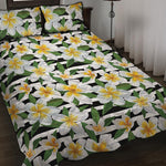 Plumeria Flower Striped Pattern Print Quilt Bed Set