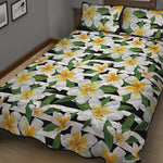 Plumeria Flower Striped Pattern Print Quilt Bed Set