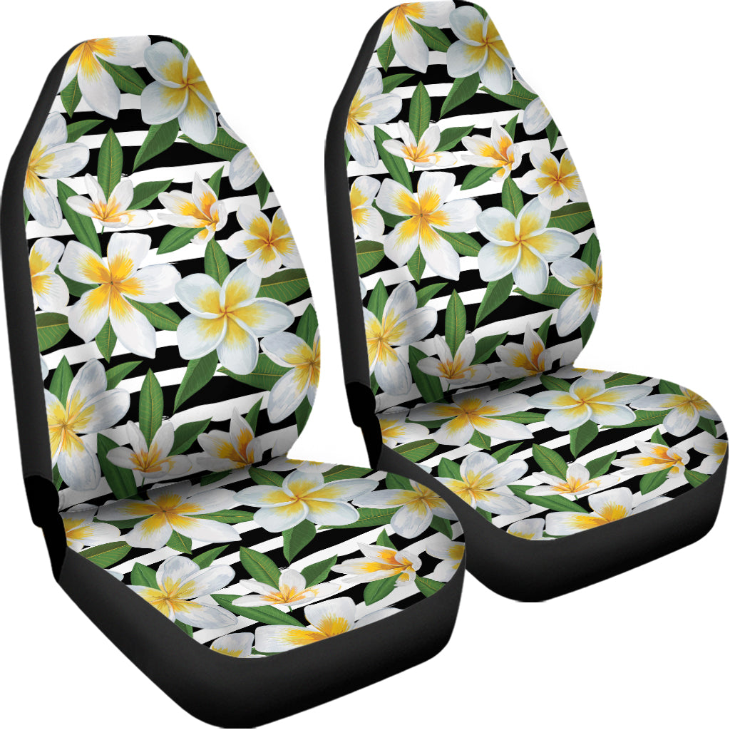 Plumeria Flower Striped Pattern Print Universal Fit Car Seat Covers