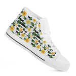 Plumeria Flower Striped Pattern Print White High Top Shoes