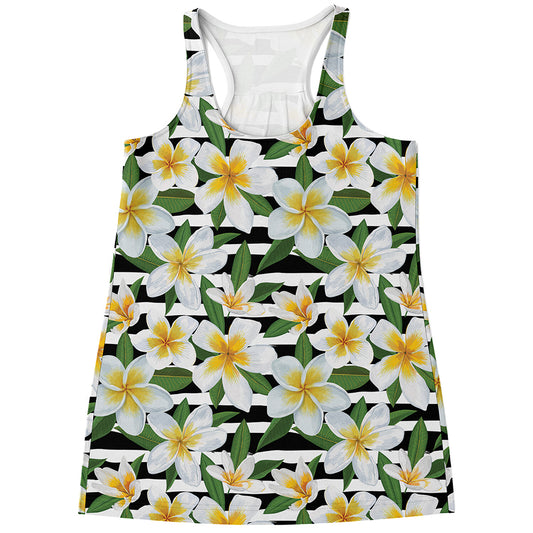 Plumeria Flower Striped Pattern Print Women's Racerback Tank Top