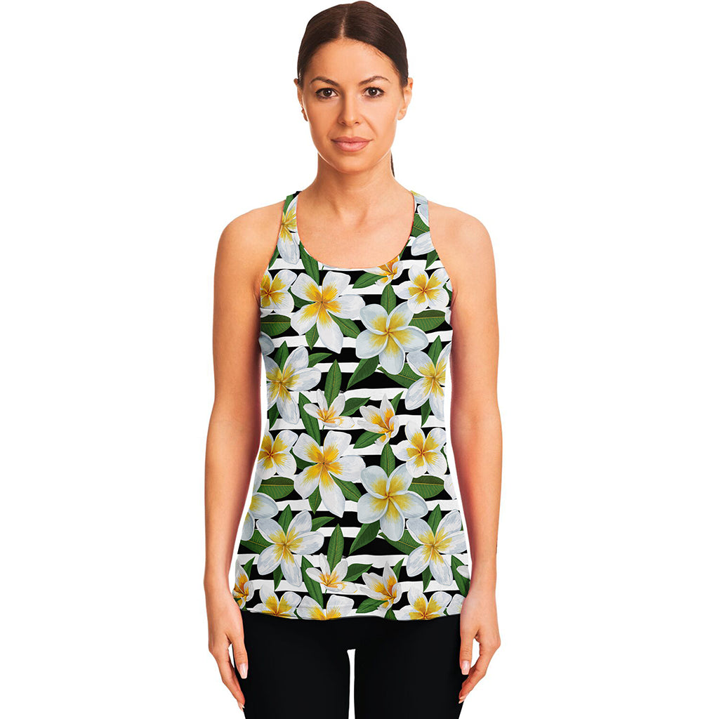 Plumeria Flower Striped Pattern Print Women's Racerback Tank Top